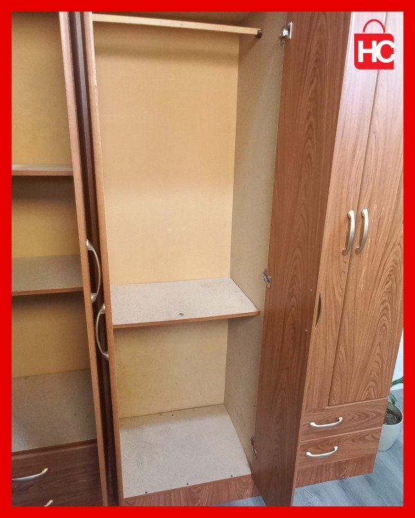 Producto - Placard ropero de 6 puertas y 4 cajones en melamina tono madera - 7