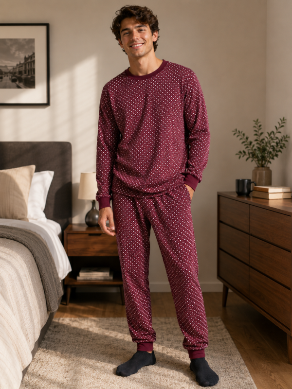Pijama de Hombre Tipo Buzo - Bordo