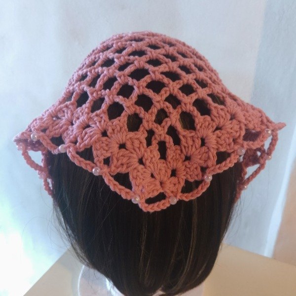 Producto - Bandana tejida Rosa con perlas - 0