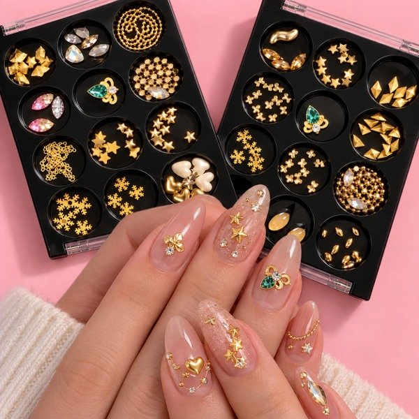 Producto - SET DE DECORACION STRASS APLIQUES DORADOS TENDENCIA - 1