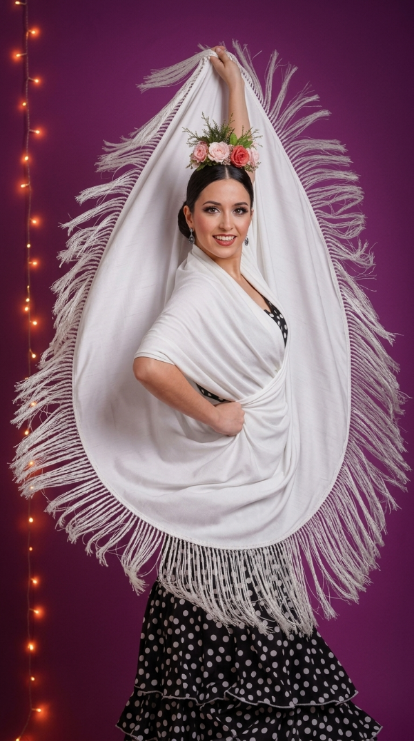 Producto - Mantón Cuadrado 150 cm x 150 cm Blanco Con Flecos Artesanales PRE VENTA