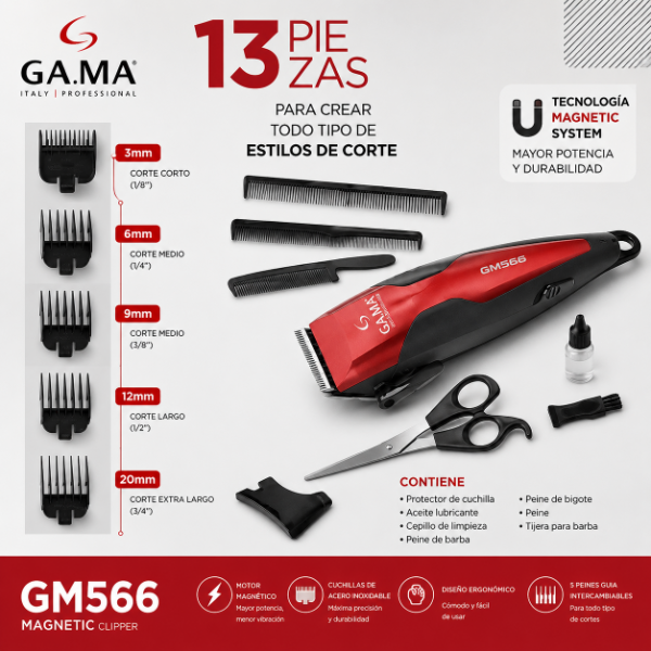 Producto - CORTAPELOS GAMA GM 566 MAGNETIC CLIPPER - 13 PIEZAS (F)