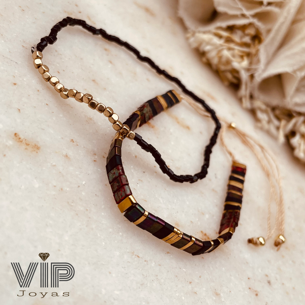 Producto - Set Pulseras Bohemian Dorado Bordo