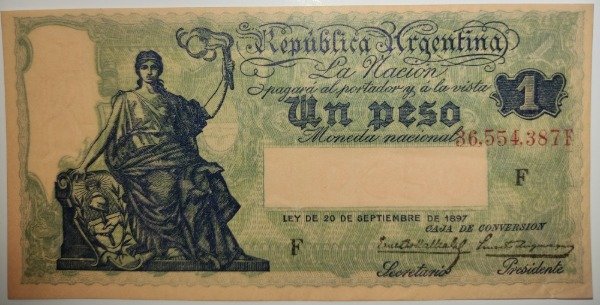 Producto - Billete argentina caja de conversión 1 peso año 1934 B 1565 Col 356c p#243c XF - 0