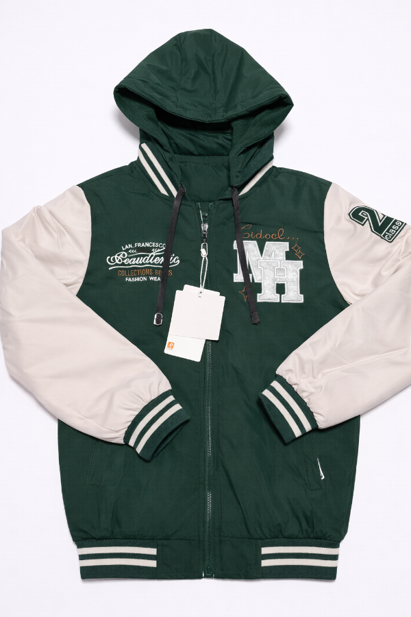 Producto - Campera reversible tipo universitaria verde oscuro