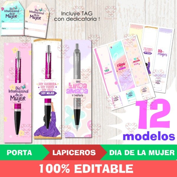 Producto - Kit Imprimible Portalapiceras Dia De La Mujer Editable y Pdf