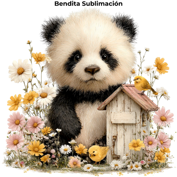 Producto - Bendita Plancha Oso panda con casita y flores