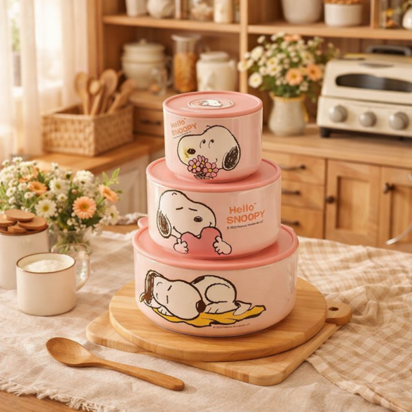 Producto - Set de 3 bowls Hermeticos Snoopy Original 3 tamaños Rosa
