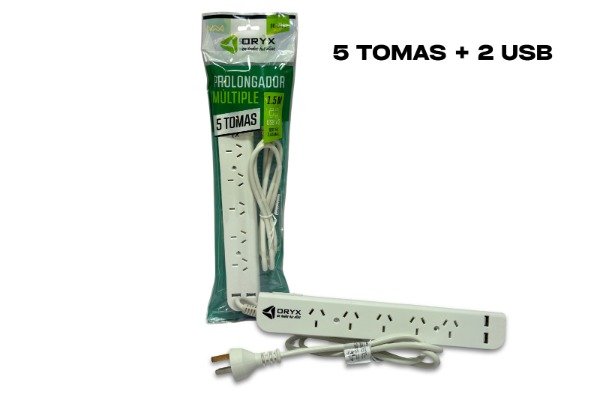 Producto - Zapatilla con 5 tomas y 2 USB de 2.4 A