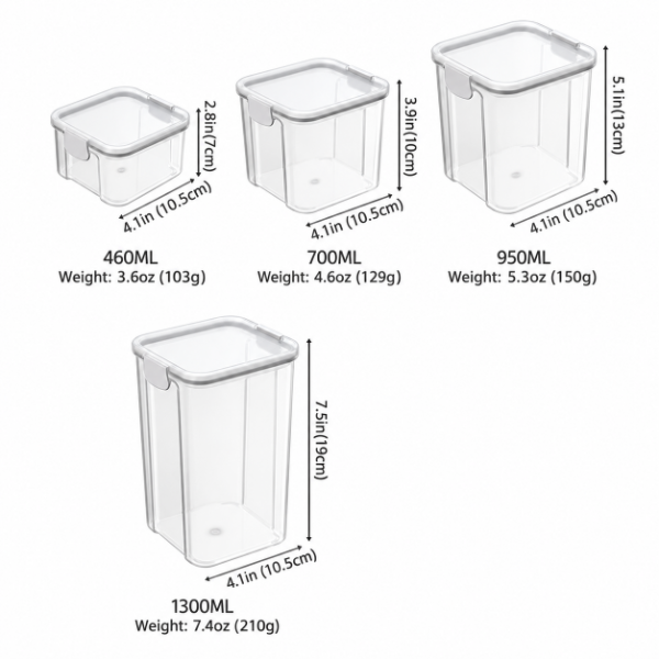 Producto - SET X 4 CONTENEDORES BLANCOS HERMETICOS APILABLES DE ACRILICO PREMIUM ZOKO - 4