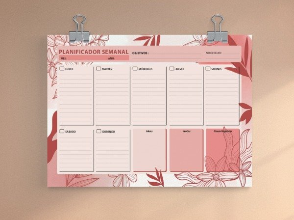 Producto - PLANNER SEMANA A LA VISTA - FLORAL ROJO - FORMAT A4