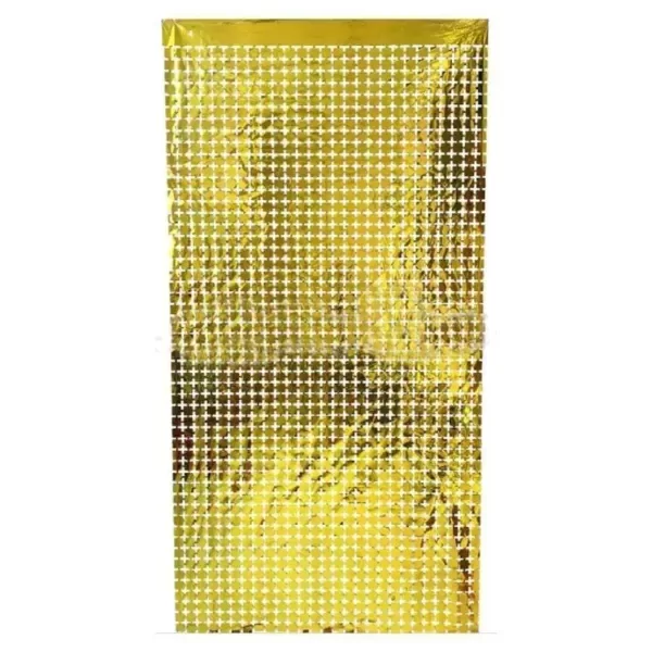 Producto - Cortina metalizada de cuadrados chicos color dorado