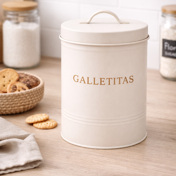 Producto - Lata para Galletitas Vintage de Acero con Tapa Organizador de Cocina Cookies