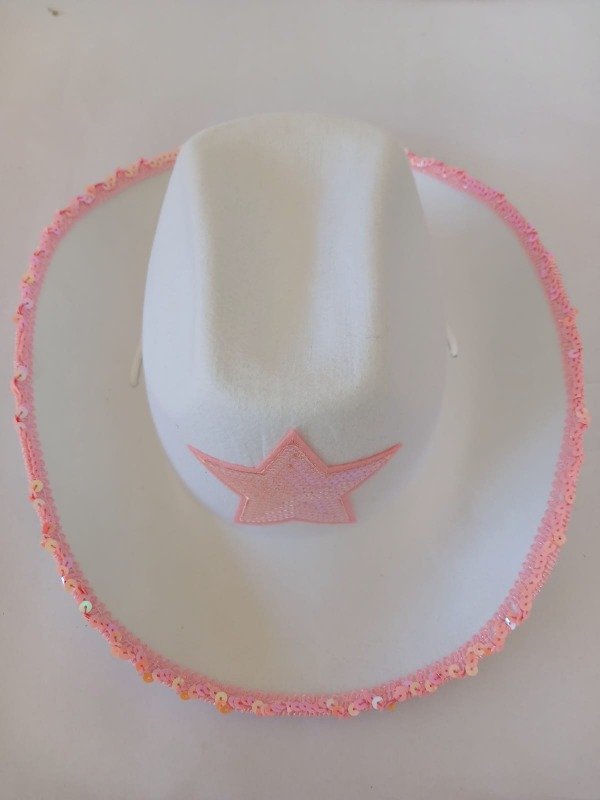 Producto - Sombrero CowBoy c/Estrella y Lentejuelas - Blanco