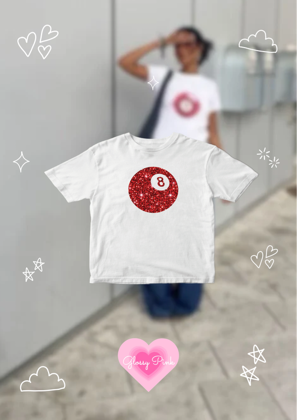 Baby tee bola 8 glitter rojo algodón