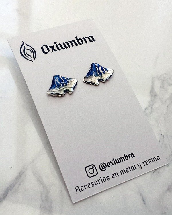 Producto - Mini Aretes Ginkgo (plateado y azul)