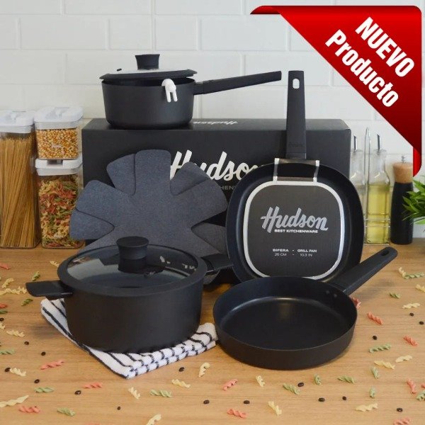 Producto - Batería De Cocina Hudson Aluminio Antiadherente Daily 6 Pzs Negro - Bifera n26