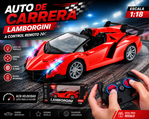 Producto - AUTO DE CARRERA C/R 1:18 LAMBORGINI - ZUMO - ROJO