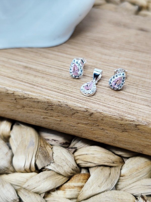 Producto - Conjunto Gota Meta Rosa - (Aros y dije)