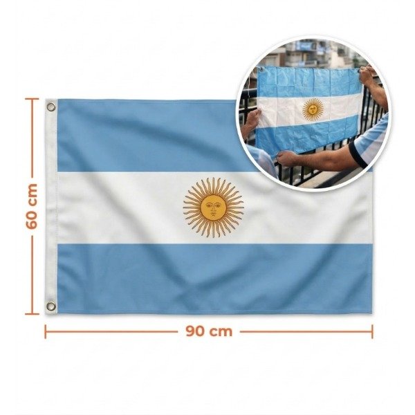 Producto - Bandera de Argentina 90x60 cm - Con Ojales para Colgar