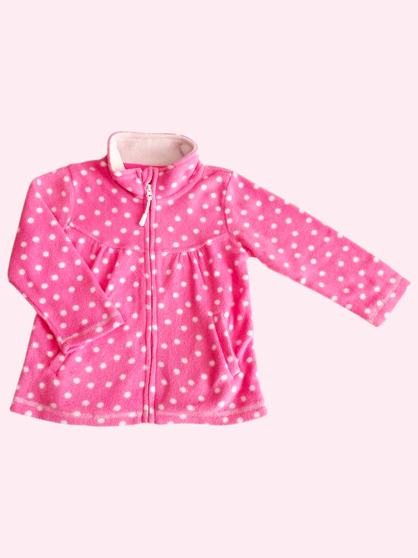 Producto - Campera de polar rosa con lunares blancos URB 2 años
