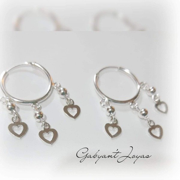 Producto - Aros argollas de plata con corazones colgantes