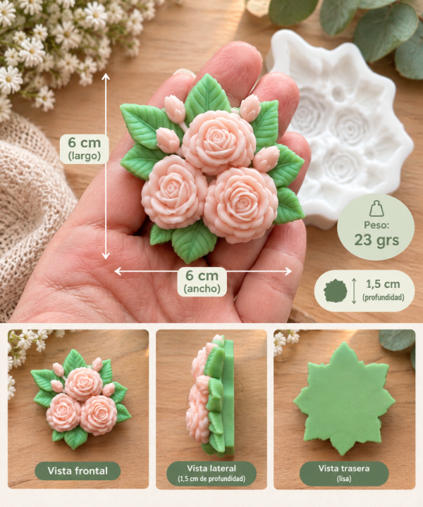 Producto - Molde silicona bouquet rosas y hojas - 1