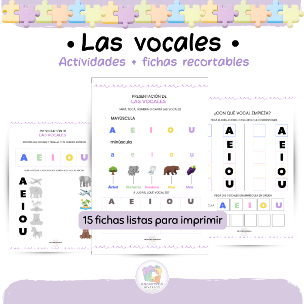 Producto - JUGAMOS CON LAS VOCALES - ACTIVIDADES + FICHAS RECORTABLES