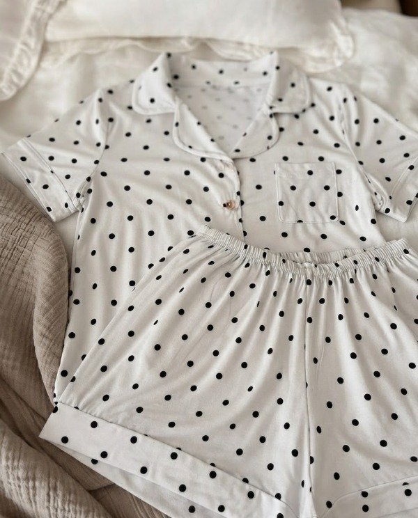 Producto - Pijama camisero corto - Blanco con lunares - 2