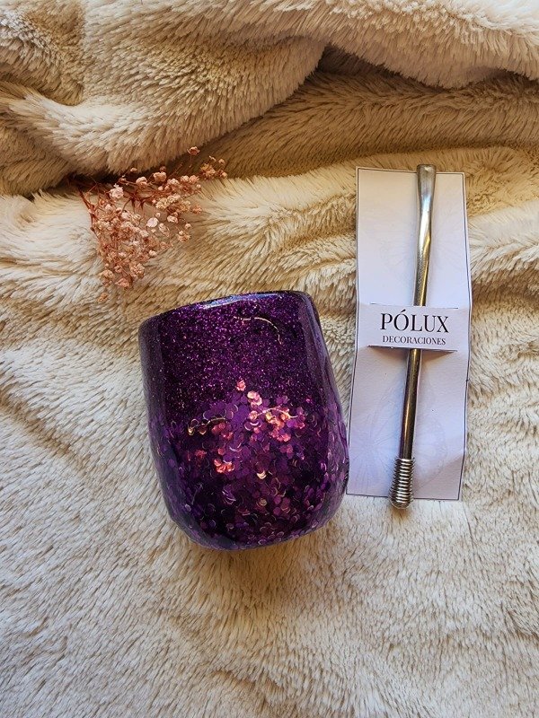 Producto - Mate con bombilla - Glitter violeta holo