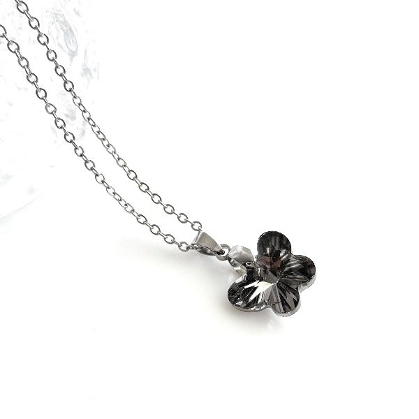 Producto - Collar de acero quirúrgico - 45cm - Espejito 1mm - Mariposa de vidrio - Gris