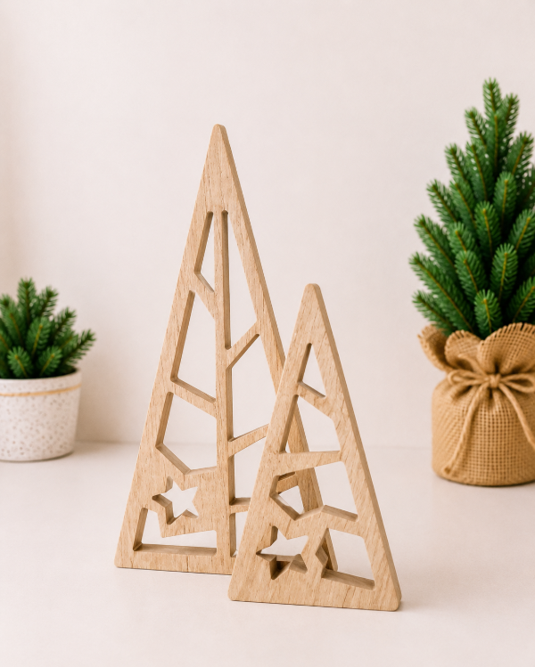 Producto - Set x2 pinos calados decorativos color madera - 0