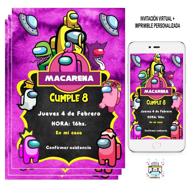Producto - Tarjeta Invitación digital Among Us Niña