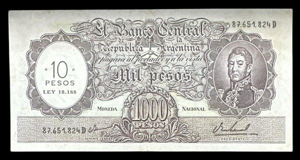 Producto - 1.000 Pesos Resellado Peso Ley 18.188 Bot. 2211 - VF+
