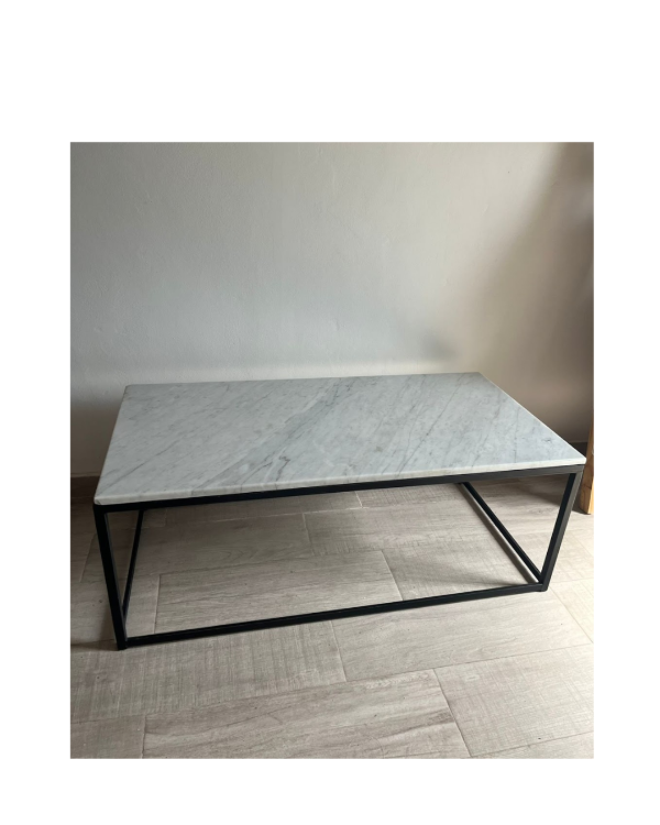 Producto - Mesita ratona de hierro y mármol de carrara	/ 41.5x110x55