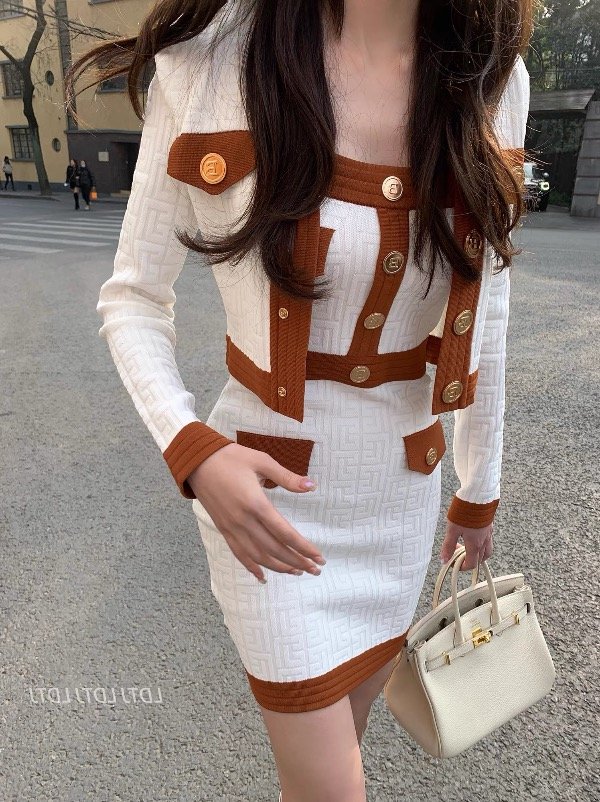 Producto - Conjunto vestido blanco con marrón