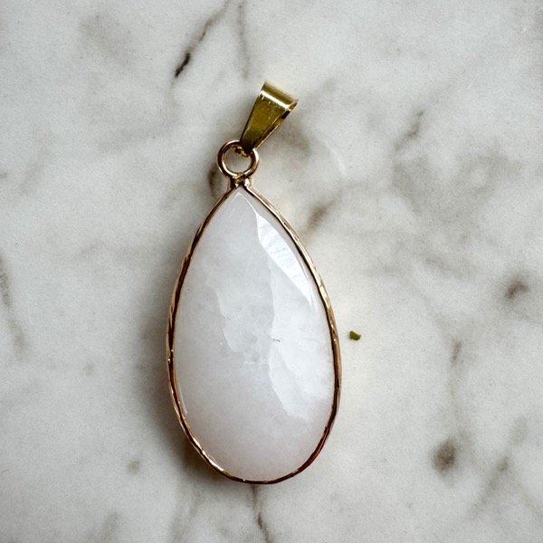Producto - GOTA XL PIEDRA CRISTAL CUARZO BLANCO  baño oro 18k