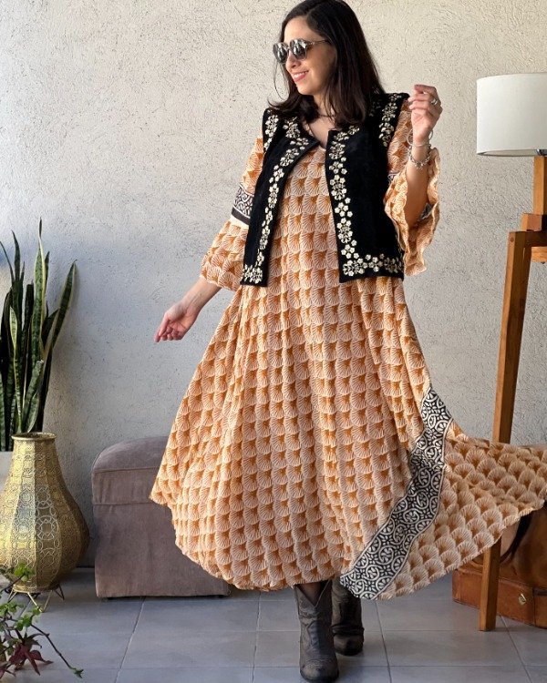 Producto - Túnica Boho Maiz y Negro L a 2XL