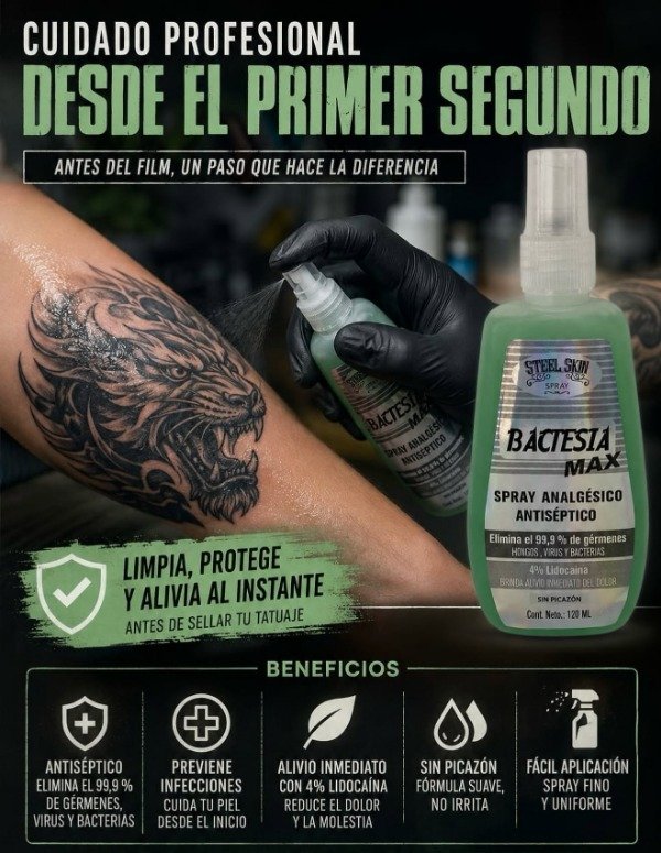Producto - Spray Antiséptico y Anestésico Steel Skin Bactesia 120 ml - 1