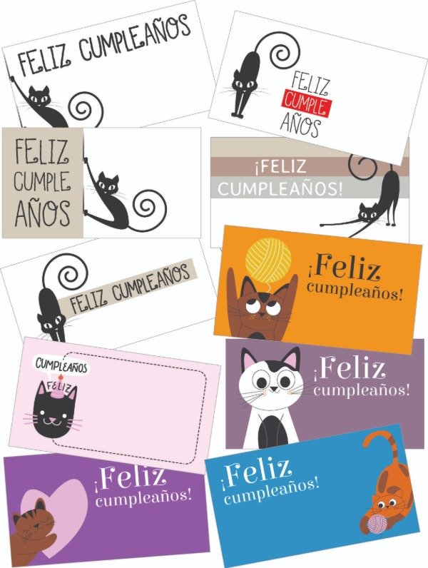 Producto - Tarjeta gato feliz cumple para escribir