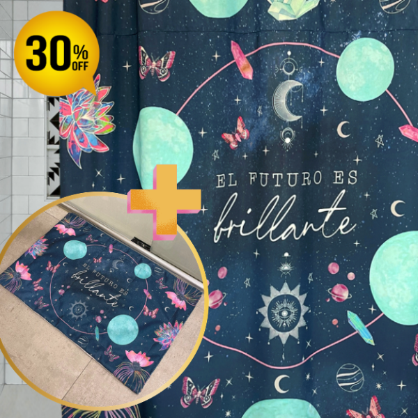 Producto - COMBO Cortina de Baño + Alfombra EL FUTURO ES BRILLANTE