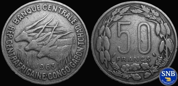 Producto - Centroafricana Gabón Congo y Chad - 50 Francos (1963) KM #3