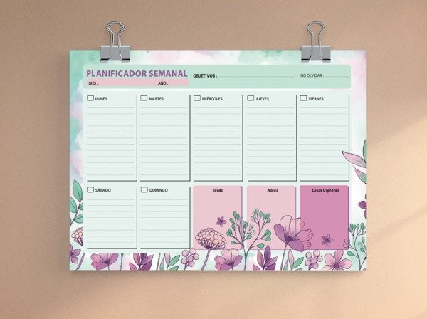 Producto - PLANNER SEMANA A LA VISTA - MODELO AQUA -FORMATO A4