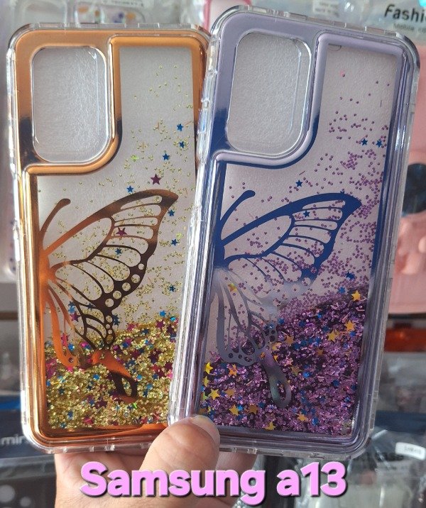 Producto - Fundas mariposas glitter con agua. Samsung a13