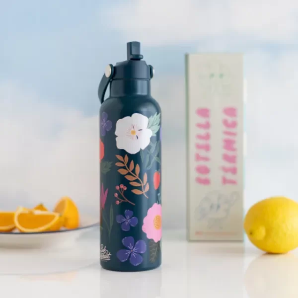 Producto - Botella termica acero inoxidable pink - flores oscuras!