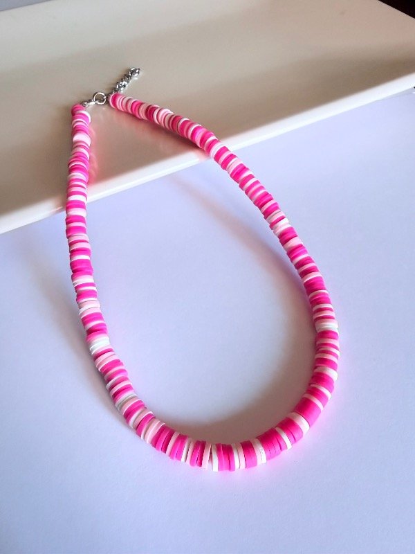 Producto - Choker fimo fucsia rosa blanco