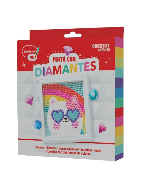 Producto - Kit Pinta Con Diamantes Simball 15x15cm + Marco - Gato