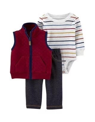 Producto - Trio Micropolar Bebe con Chaleco Bordo y Bodie Rayado