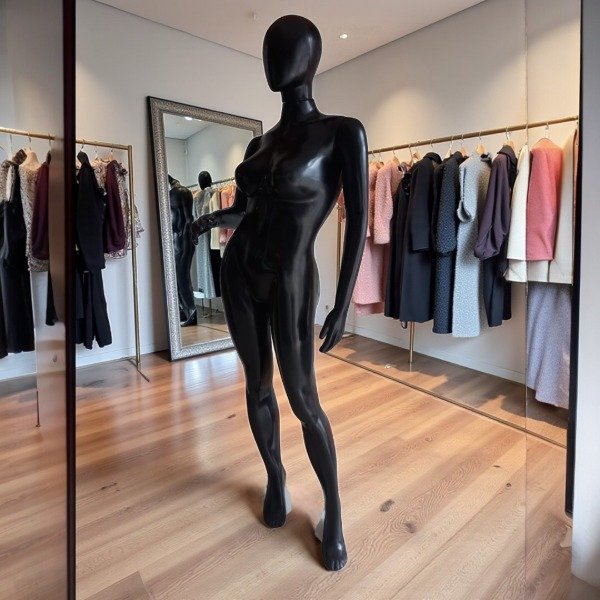 Producto - maniqui plastico brilloso negro mujer facetada