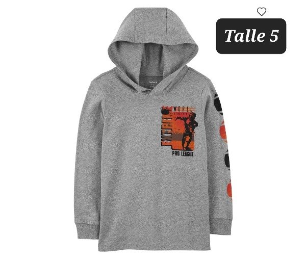 Remera manga larga carters talle 5  gris capucha